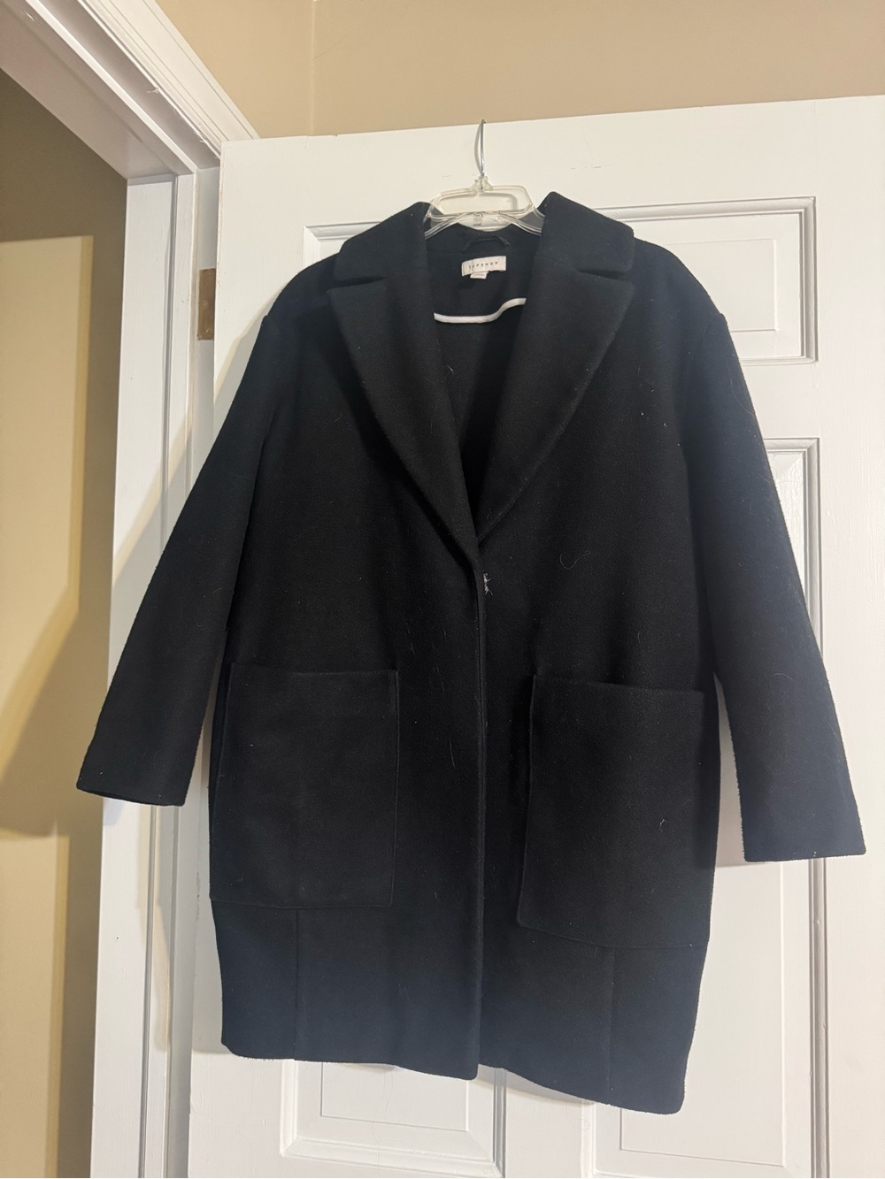 Topshop Black Wool-Blend Single-Button Pea Coat